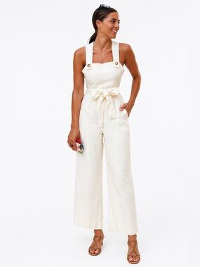 Zara butter yellow  Structured Button Strap Jumpsuit Tailored Wide Leg Medium